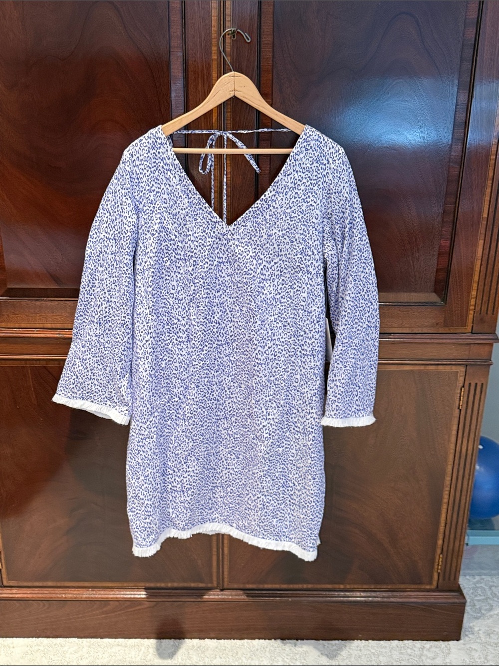 V-Neck Lavender Animal Print Long Sleeve Dress with Tie Back